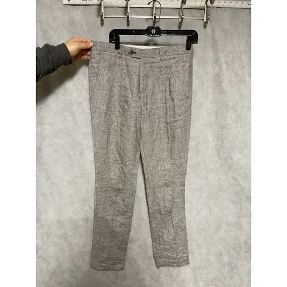 Zara Man Pants Men 30X36 Beige Gray Micro Houndstooth Dress Linen - Picture 1 of 10